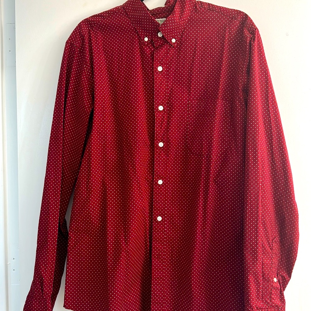 J Crew Button Down Shirt - Red w/ White Microdot - Size L